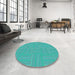 Round Patterned Bright Cyan Blue Rug in a Office, pat1487lblu