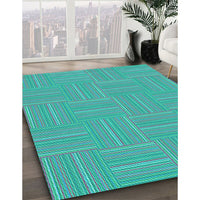 Patterned Bright Cyan Blue Rug, pat1487lblu