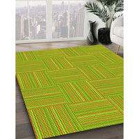 Patterned Dark Yellow Green Rug, pat1487yw