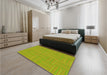 Patterned Dark Yellow Green Rug in a Bedroom, pat1487yw