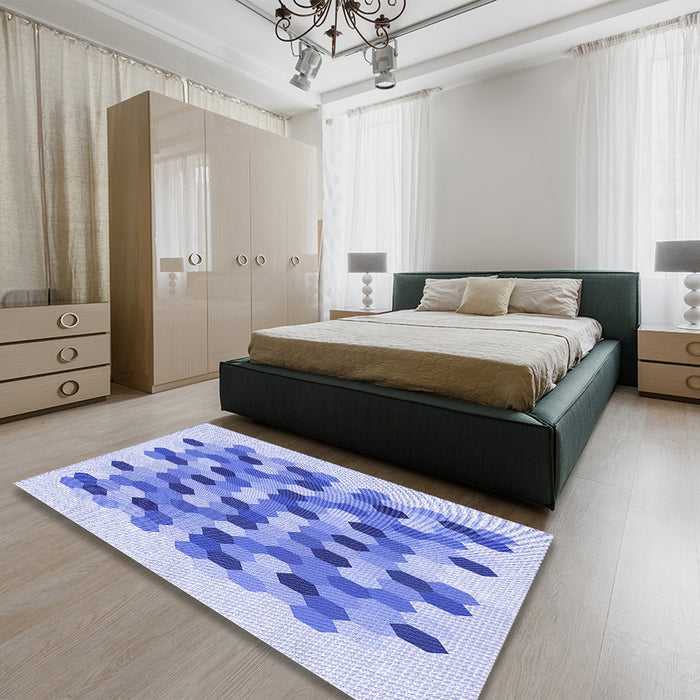Round Machine Washable Transitional Royal Blue Rug in a Office, wshpat1488blu