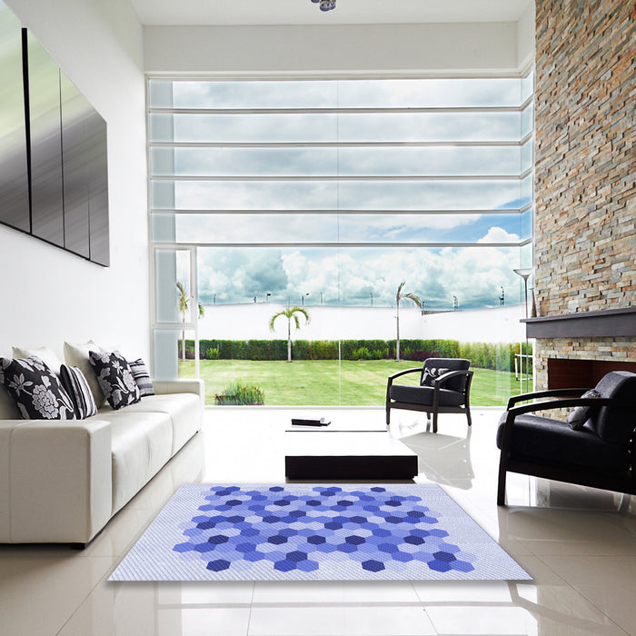 Machine Washable Transitional Royal Blue Rug in a Kitchen, wshpat1488blu
