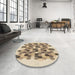 Round Patterned Dark Gold Brown Rug in a Office, pat1488brn