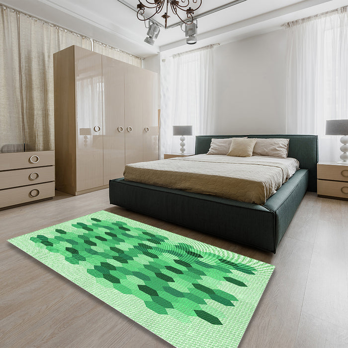 Patterned Jade Green Rug in a Bedroom, pat1488grn