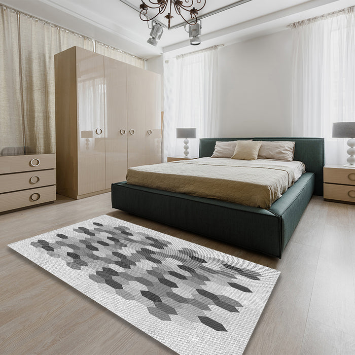 Patterned Platinum Gray Rug in a Bedroom, pat1488gry