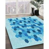 Patterned Deep Sky Blue Rug, pat1488lblu