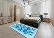 Patterned Deep Sky Blue Rug in a Bedroom, pat1488lblu