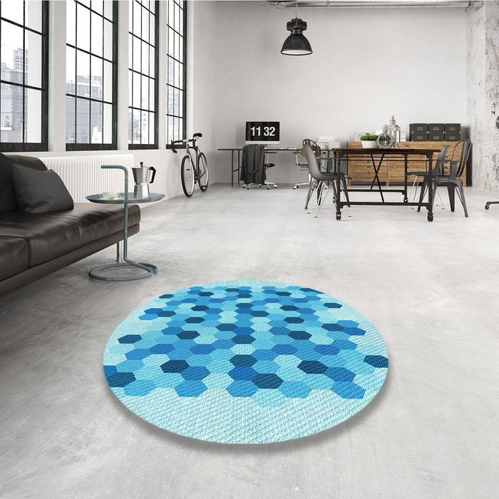 Round Patterned Deep Sky Blue Rug in a Office, pat1488lblu