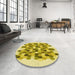 Round Patterned Bold Yellow Rug in a Office, pat1488yw