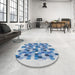 Round Machine Washable Transitional Steel Blue Rug in a Office, wshpat1488