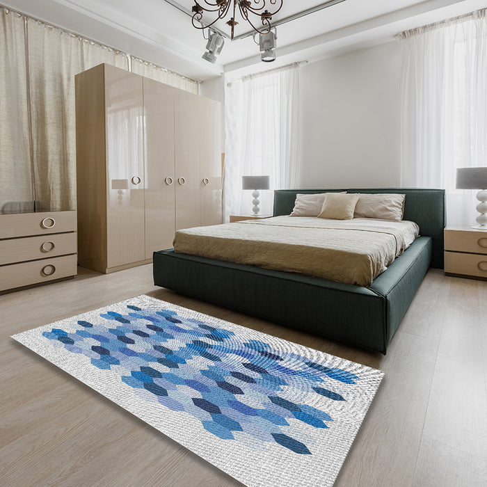 Patterned Steel Blue Novelty Rug in a Bedroom, pat1488