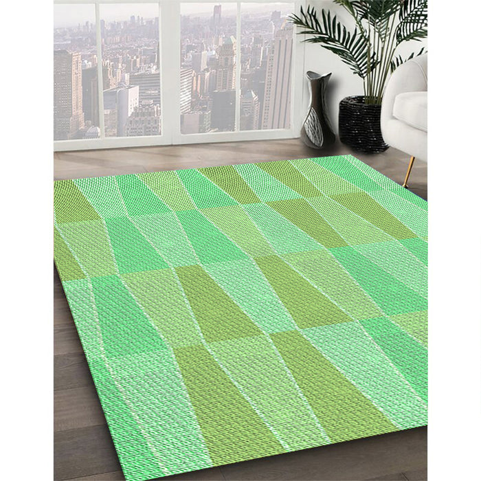 Patterned Green Rug in Family Room, pat1489grn