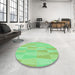 Round Patterned Green Rug in a Office, pat1489grn