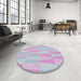 Round Machine Washable Transitional Pastel Light Blue Rug in a Office, wshpat1489