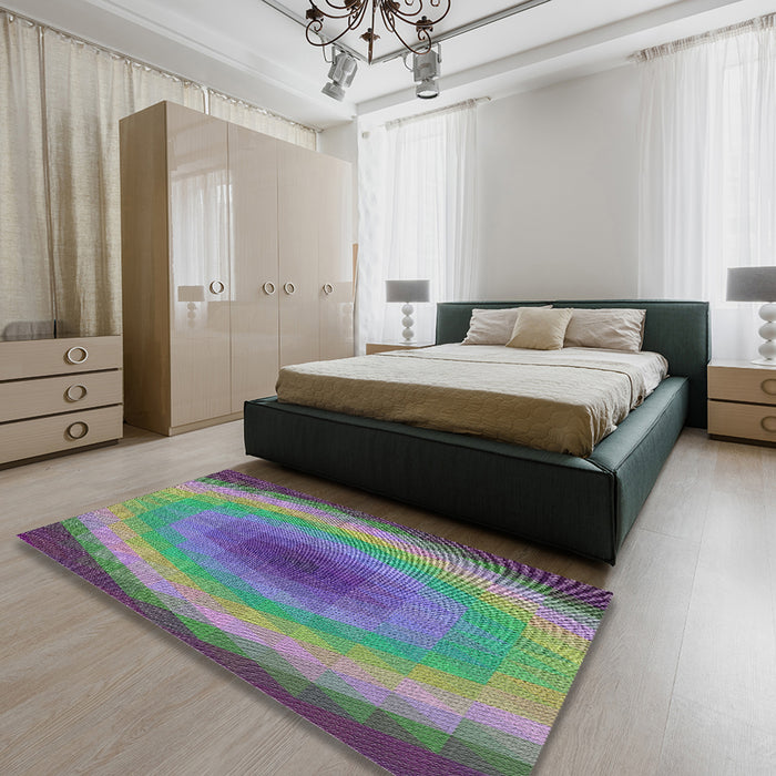 Patterned Purple Modern Rug in a Bedroom, pat148