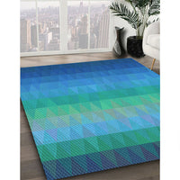 Patterned Dark Turquoise Green Rug, pat149lblu