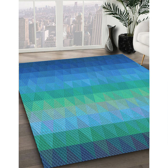 Patterned Dark Turquoise Green Rug in Family Room, pat149lblu