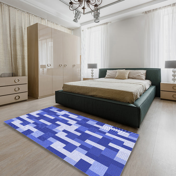 Patterned Jeans Blue Rug in a Bedroom, pat1490blu