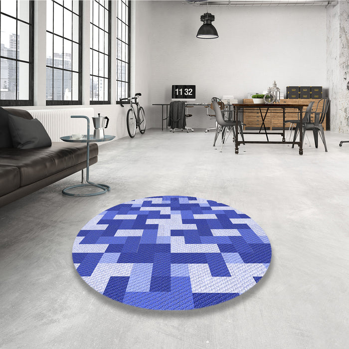 Round Patterned Jeans Blue Rug in a Office, pat1490blu
