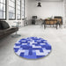 Round Patterned Jeans Blue Rug in a Office, pat1490blu