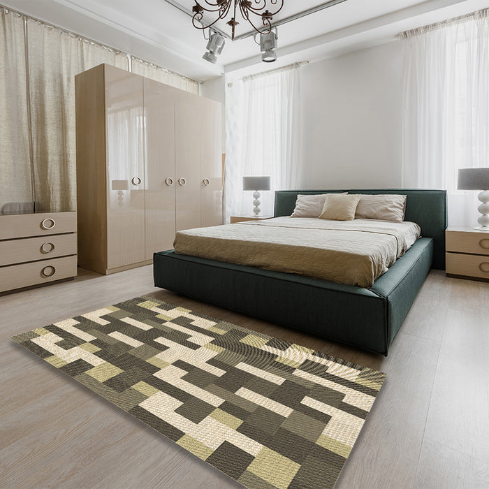 Patterned Coffee Brown Rug in a Bedroom, pat1490brn