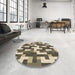 Round Patterned Coffee Brown Rug in a Office, pat1490brn