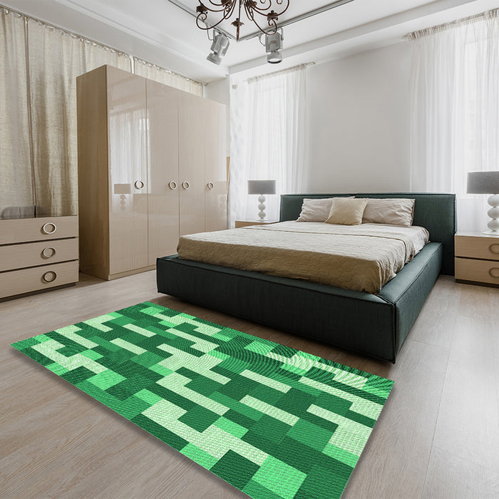 Patterned Jade Green Rug in a Bedroom, pat1490grn
