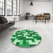 Round Patterned Jade Green Rug in a Office, pat1490grn