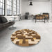 Round Patterned Yellow Orange Rug in a Office, pat1490org