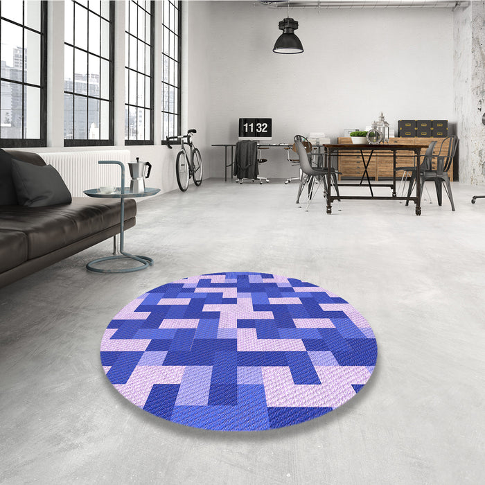 Round Patterned Bright Lilac Purple Rug in a Office, pat1490pur