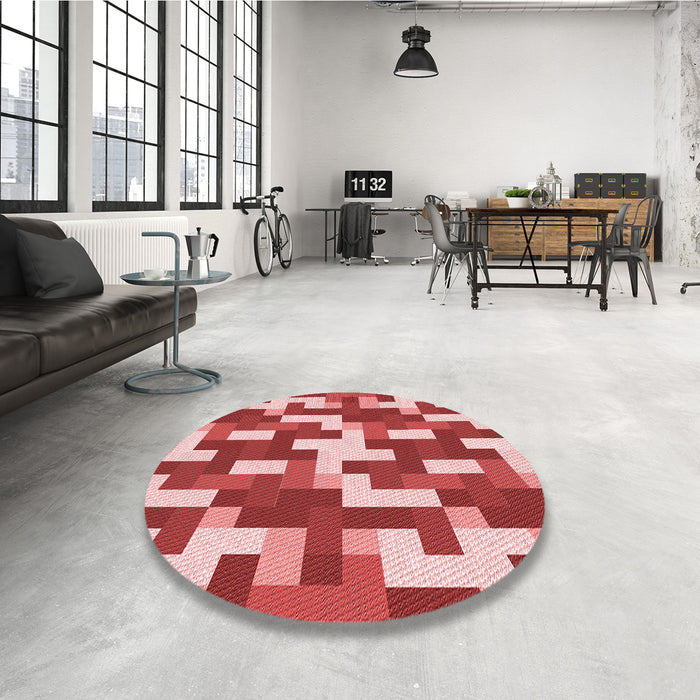 Round Patterned Light Coral Pink Rug in a Office, pat1490rd