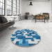 Round Patterned Sky Blue Novelty Rug in a Office, pat1490