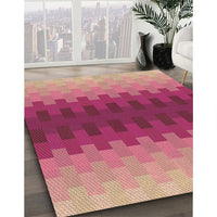 Patterned Raspberry Red Rug, pat1491brn