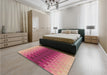 Patterned Raspberry Red Rug in a Bedroom, pat1491brn