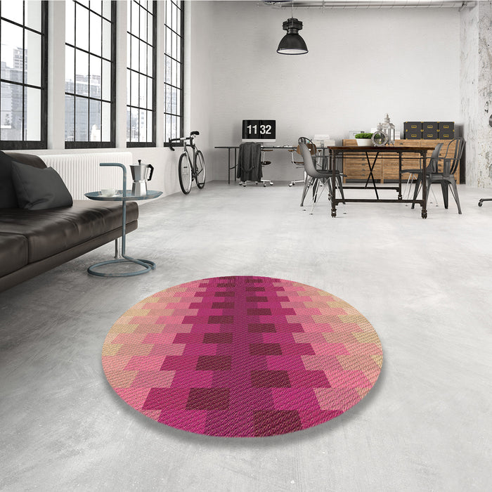 Round Patterned Raspberry Red Rug in a Office, pat1491brn