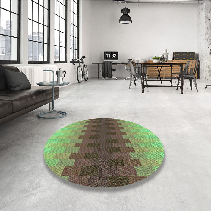 Round Patterned Green Rug in a Office, pat1491grn