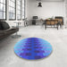 Round Patterned Blue Orchid Blue Rug in a Office, pat1491lblu