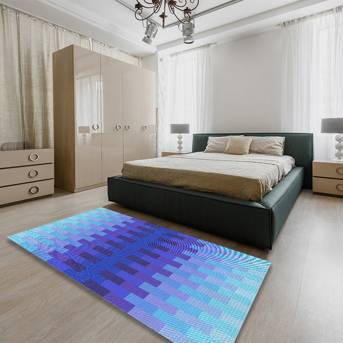 Patterned Blue Orchid Blue Rug in a Bedroom, pat1491lblu