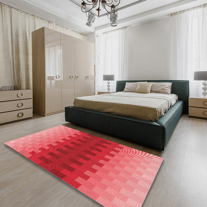 Patterned Red Rug in a Bedroom, pat1491rd