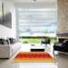 Machine Washable Transitional Neon Red Rug in a Kitchen, wshpat1491yw