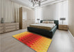 Patterned Neon Red Rug in a Bedroom, pat1491yw