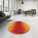 Round Patterned Neon Red Rug in a Office, pat1491yw