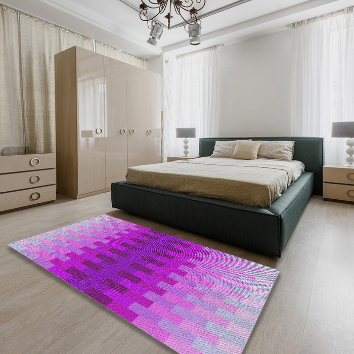 Patterned Violet Purple Novelty Rug in a Bedroom, pat1491