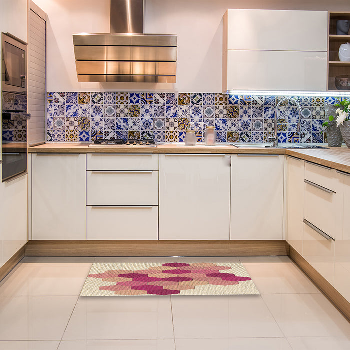 Patterned Red Rug in a Kitchen, pat1492brn