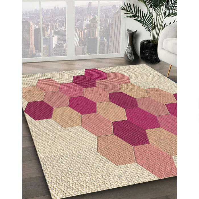 Machine Washable Transitional Red Rug in a Family Room, wshpat1492brn
