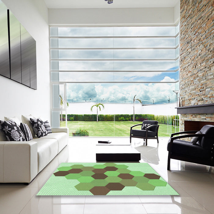 Square Patterned Olive Green Rug in a Living Room, pat1492grn