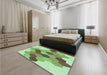 Patterned Olive Green Rug in a Bedroom, pat1492grn