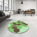 Round Patterned Olive Green Rug in a Office, pat1492grn