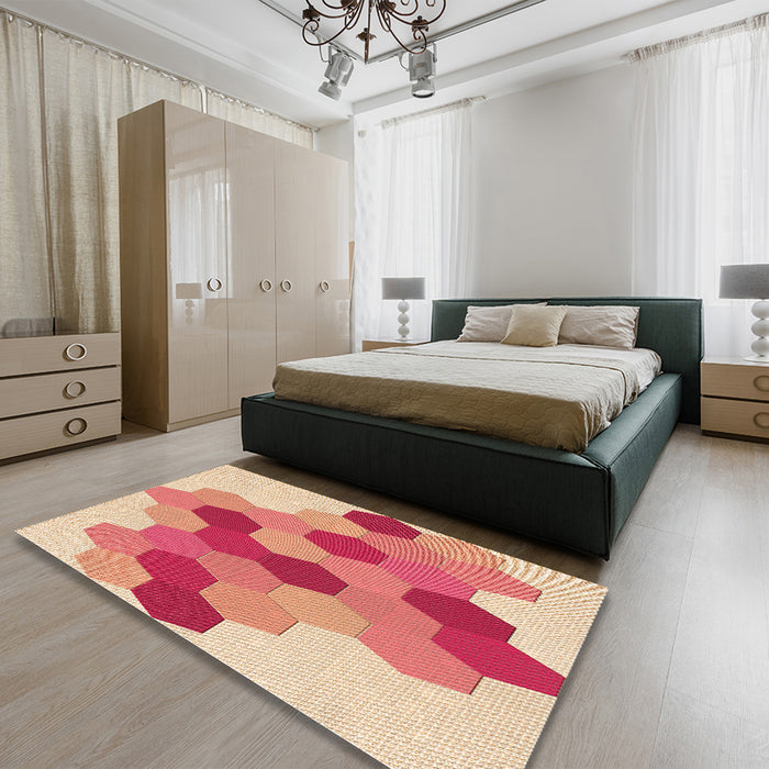 Patterned Pastel Orange Rug in a Bedroom, pat1492org