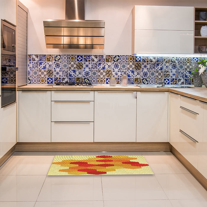 Patterned Orange Red Orange Rug in a Kitchen, pat1492yw